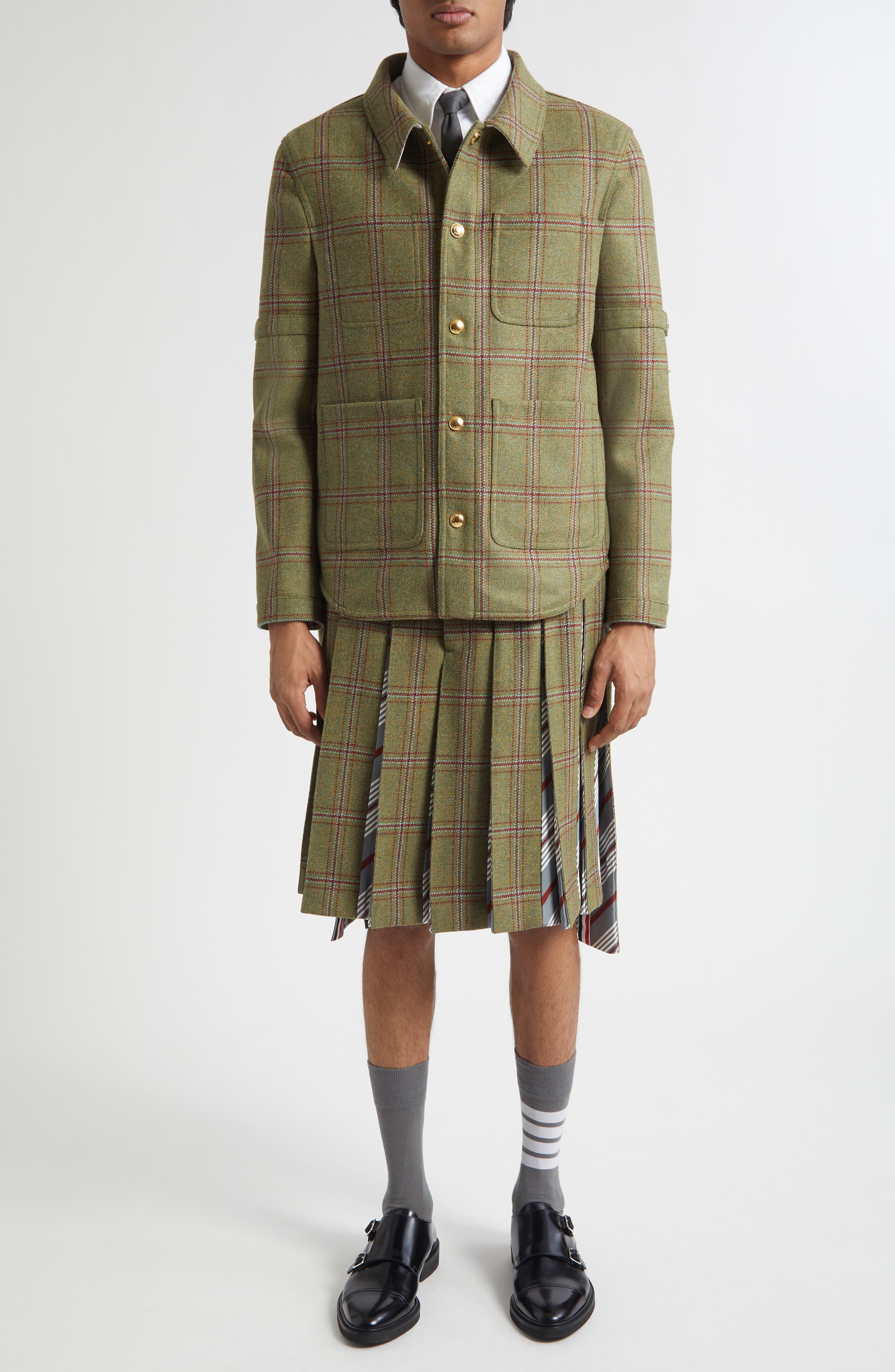 Armband Plaid Wool Utility Jacket - image 2