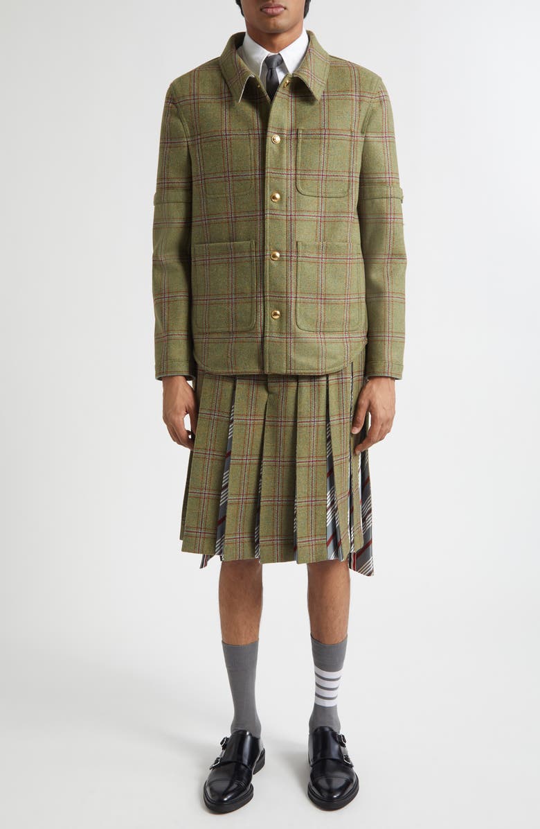 Thom Browne Armband Plaid Wool Utility Jacket, Alternate, color, Green