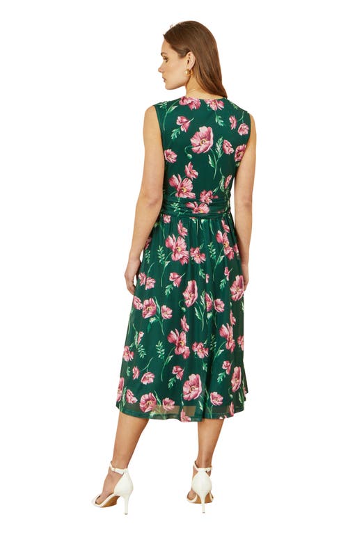 Yumi Mesh Stretch Midi Dress With Pockets In Green