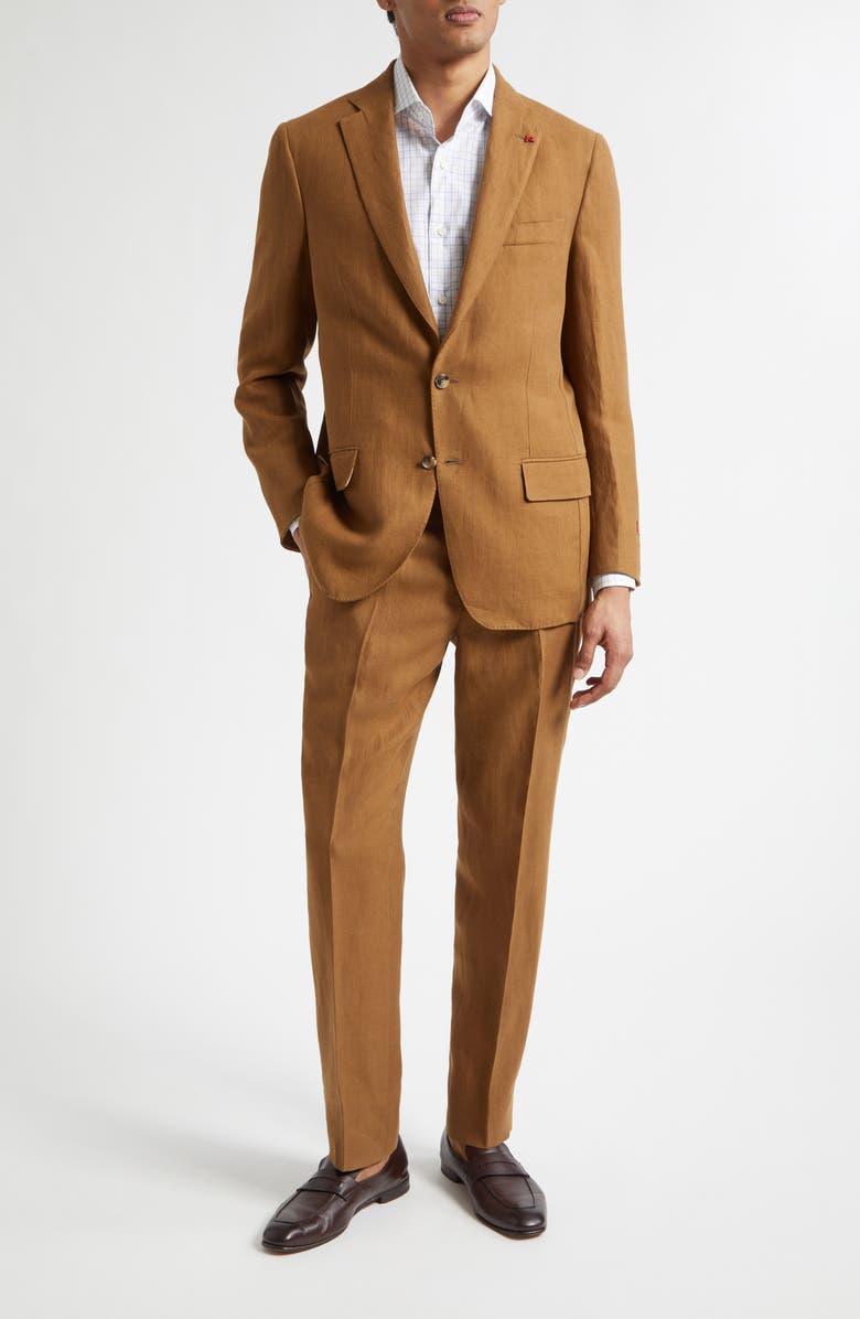 ISAIA Unito Linen Twill Suit, Main, color, Medium Brown