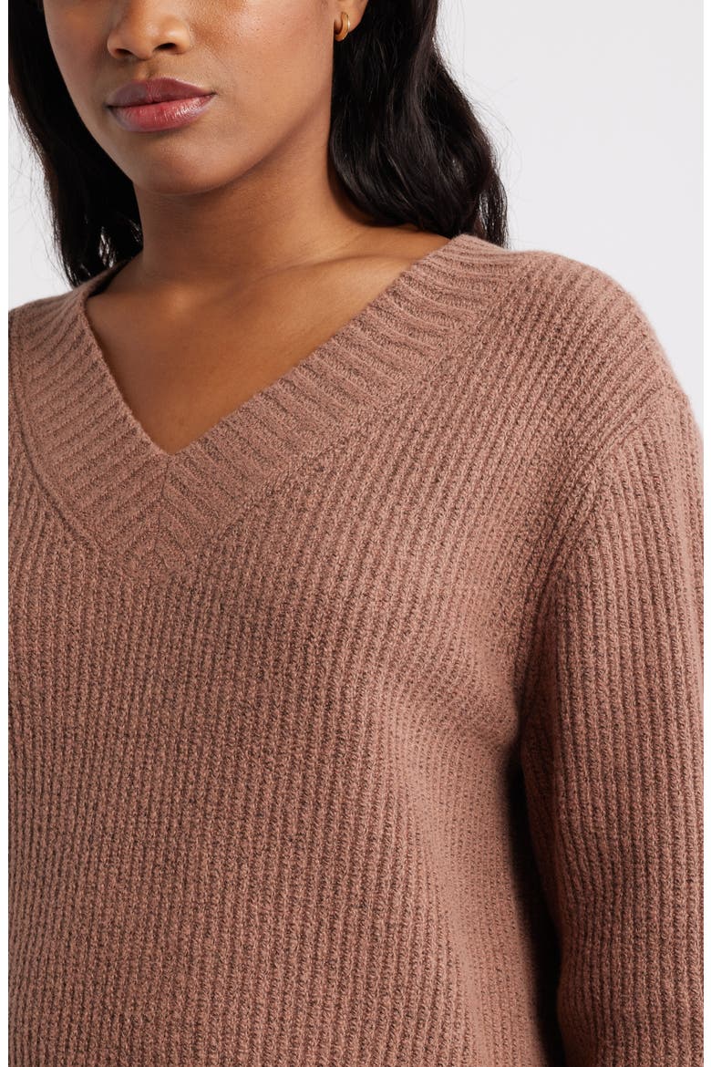 Rib V-Neck Sweater, Alternate, color, BROWN TOPAZ