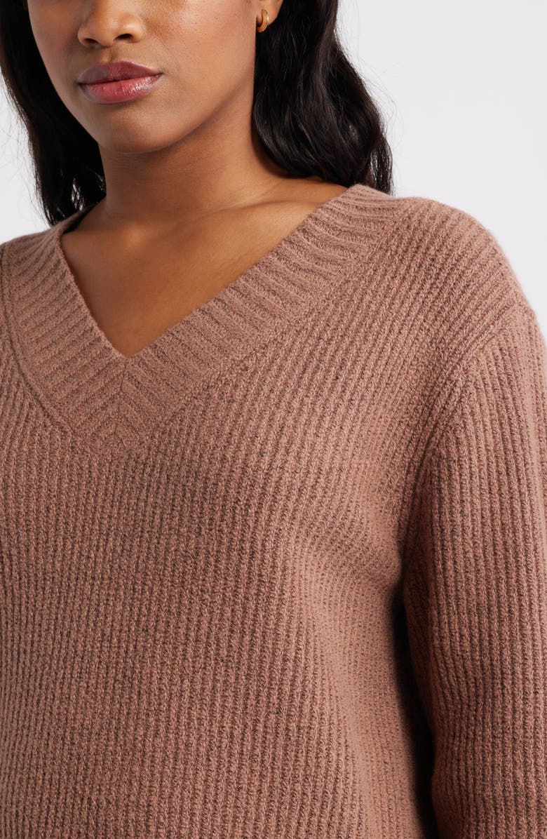 Open Edit Rib V-Neck Sweater, Alternate, color, Brown Topaz