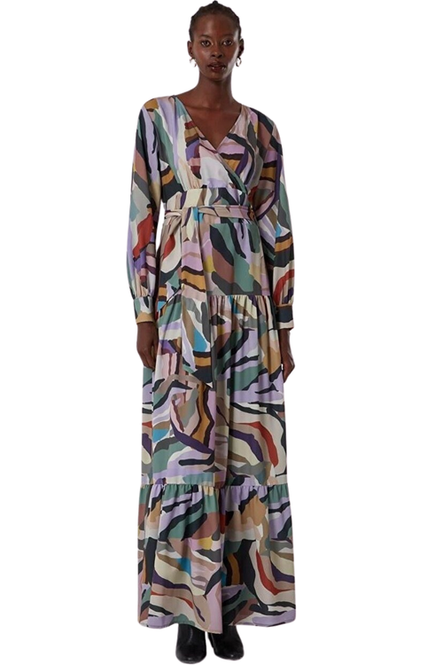 Mizalle Flowy Long Sleeve Maxi Dress In Blue