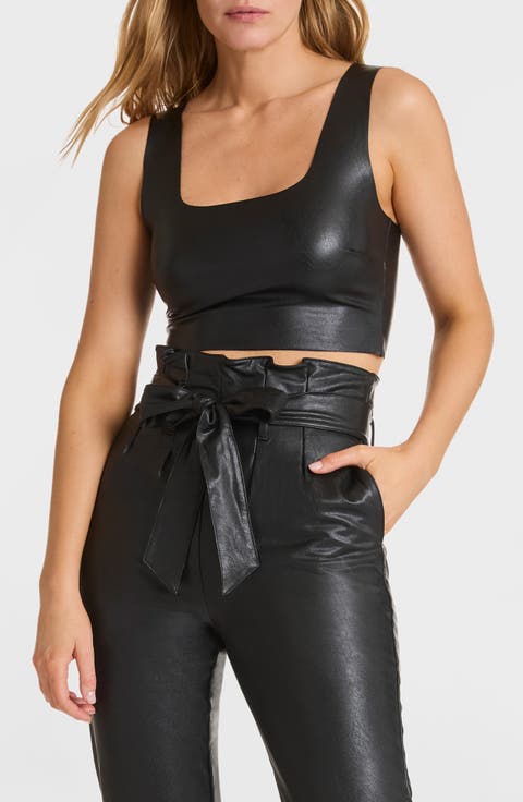 〈HELK〉SIDE OPEN FAUX LEATHER TOPS Black Faux Leather Side Open Detail High Neck Top | Co-ords