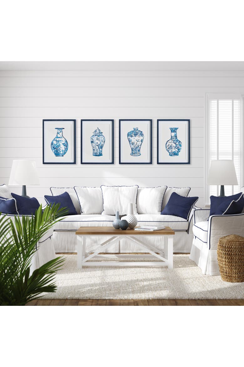 Ornamental Urns In Blue Study Framed Wall Art Set of 4, Alternate, color, Blue