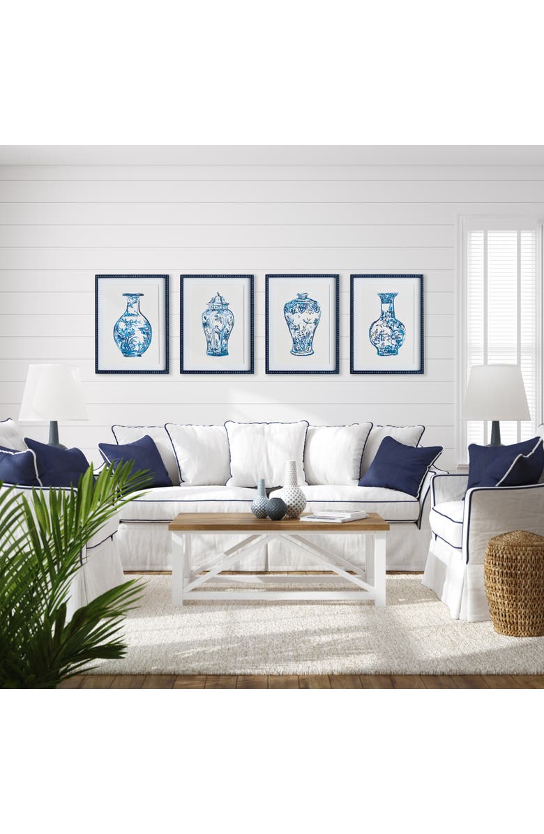 Napa Home & Garden Ornamental Urns In Blue Study Framed Wall Art Set of 4, Alternate, color, Blue