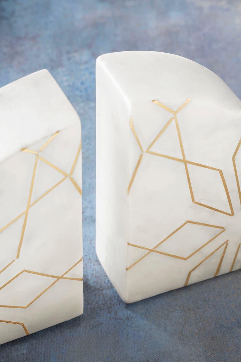 Enchant Marble Bookends, Alternate, color, White