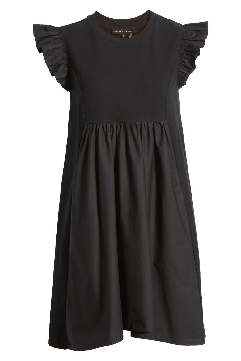 Mixed Media Ruffle Dress, Alternate, color, BLACK