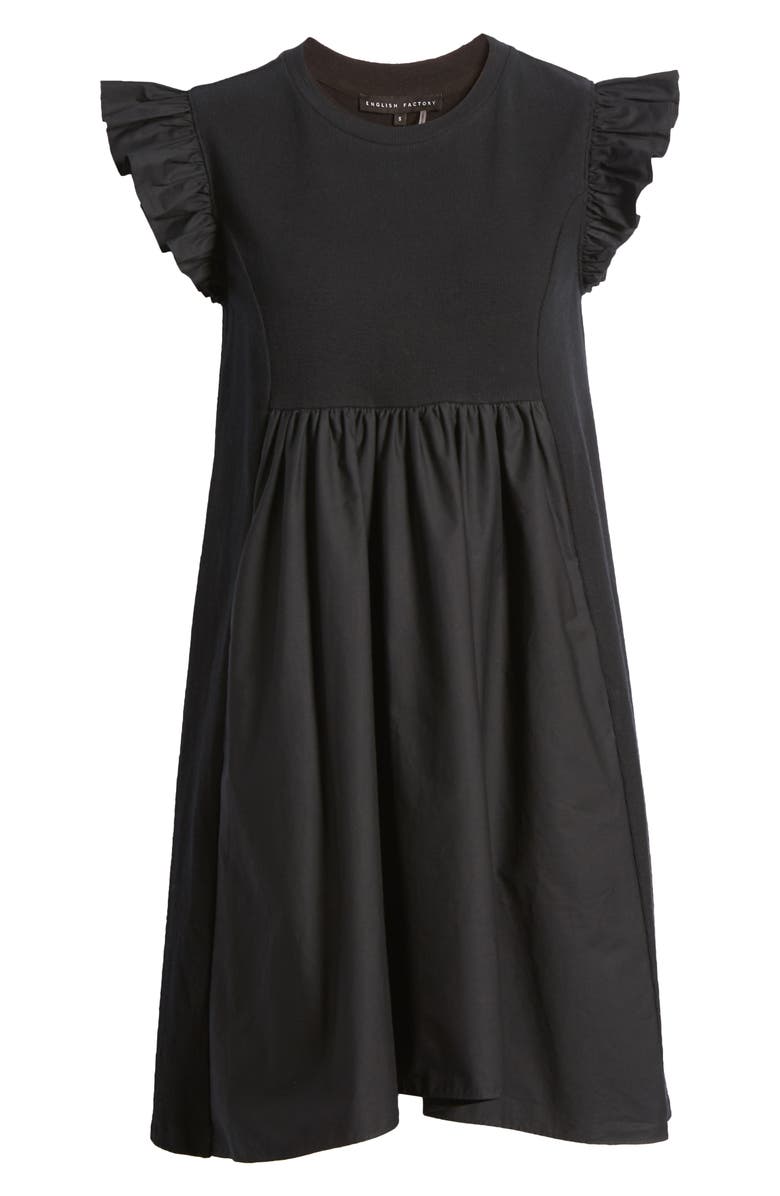 English Factory Mixed Media Ruffle Dress, Alternate, color, Black