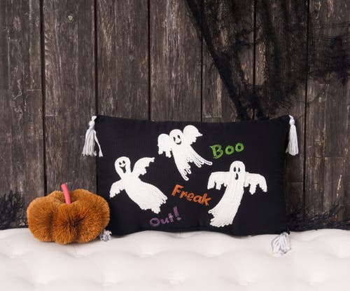 C & F Home C&f Home "boo! Freak Out!" Flyi Ghosts Halloween Accent Pillow 13" X 20" W/ White Tassels In Black