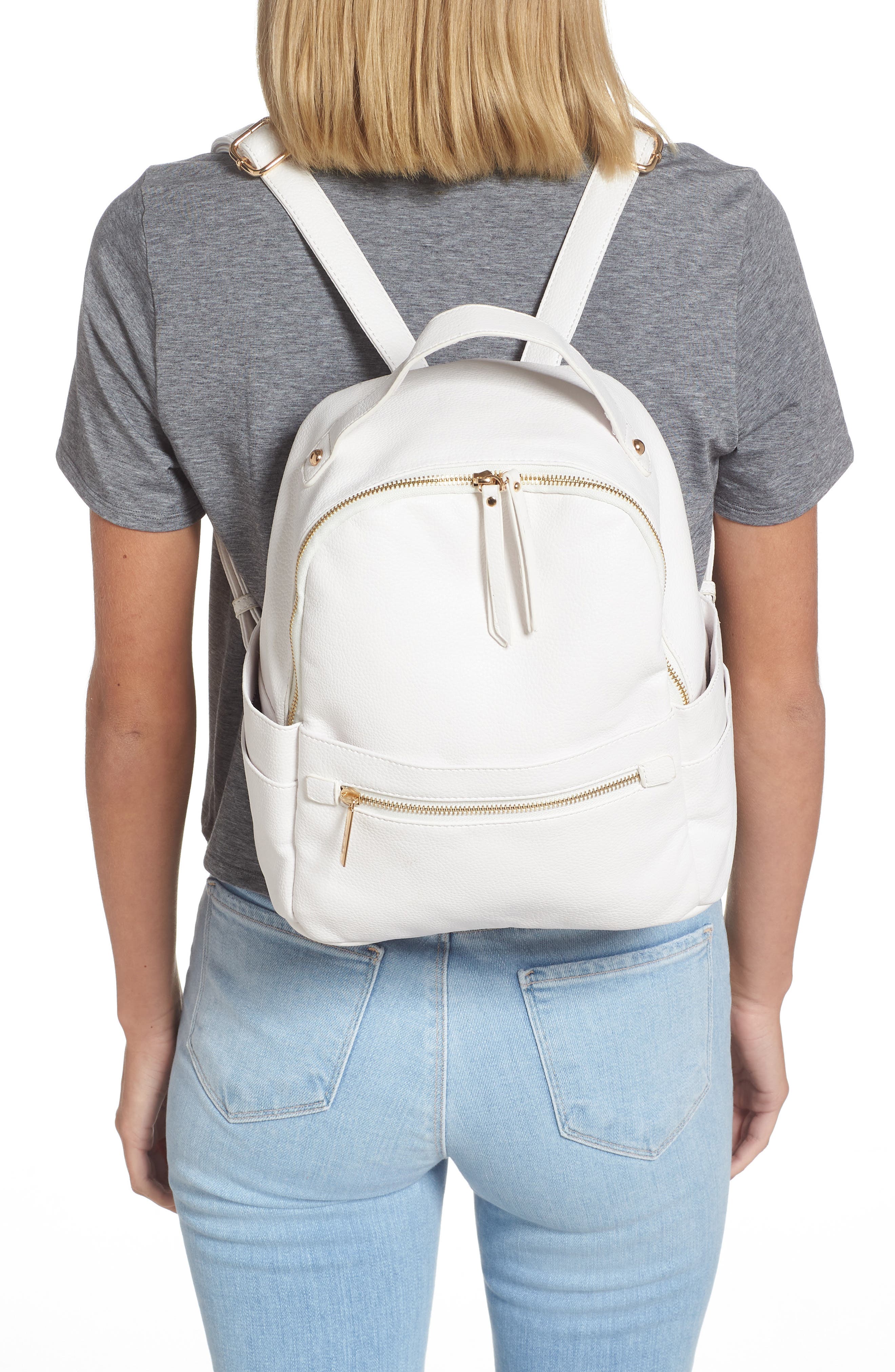 Isabella Vegan Leather Organizational Backpack, Alternate, color, WHITE