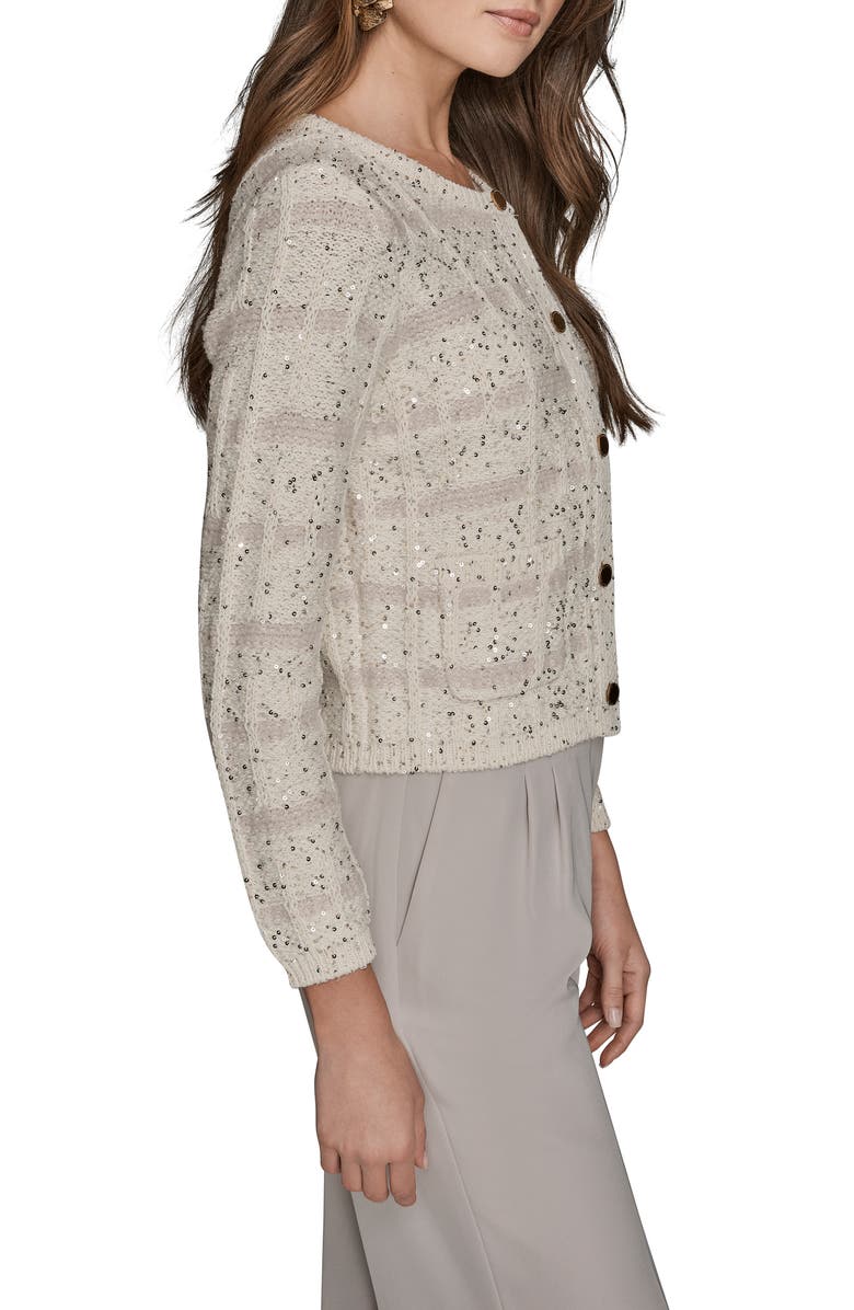 Donna Karan New York Sequin Crop Cotton & Wool Blend Cardigan, Alternate, color, Cream