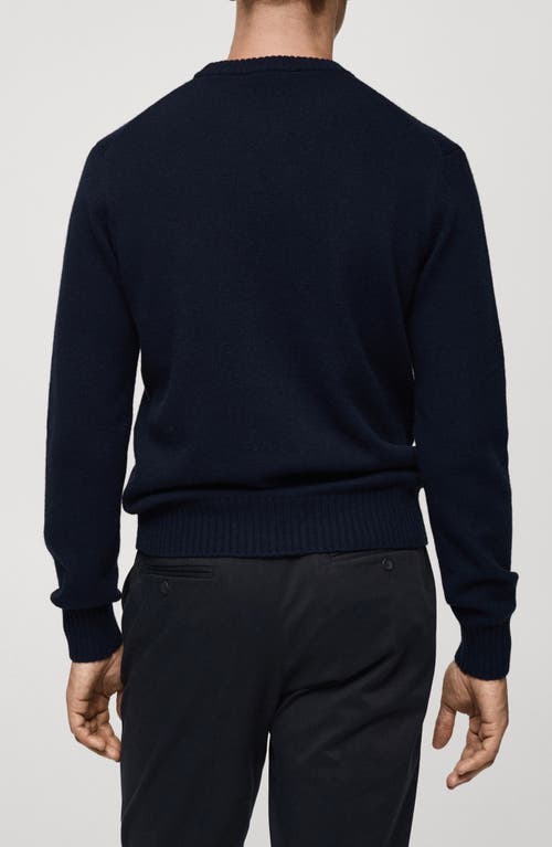 Mango Wide Rib Trim Crewneck Sweater In Dark Navy