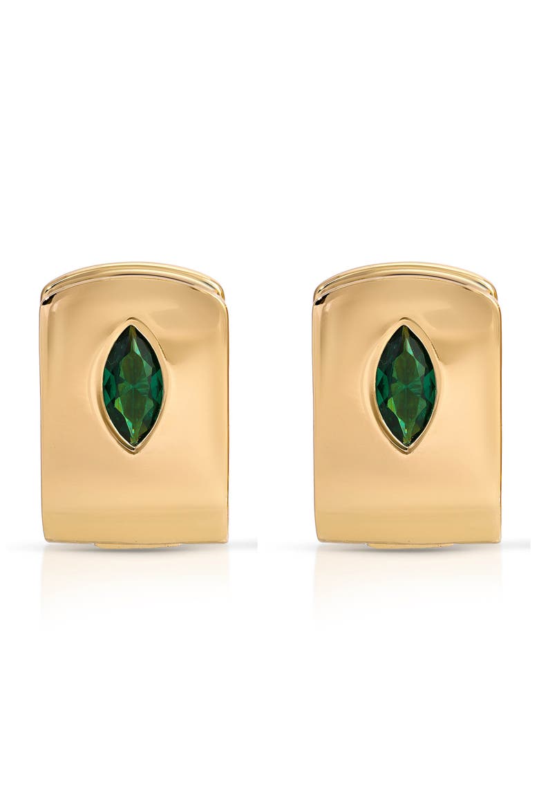 Marquise Stone Huggie Earrings, Alternate, color, GREEN
