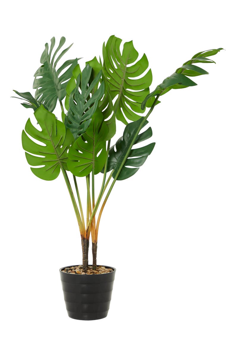 GINGER BIRCH STUDIO Green Faux Foliage Potted Artificial Monstera Tree, Main, color,