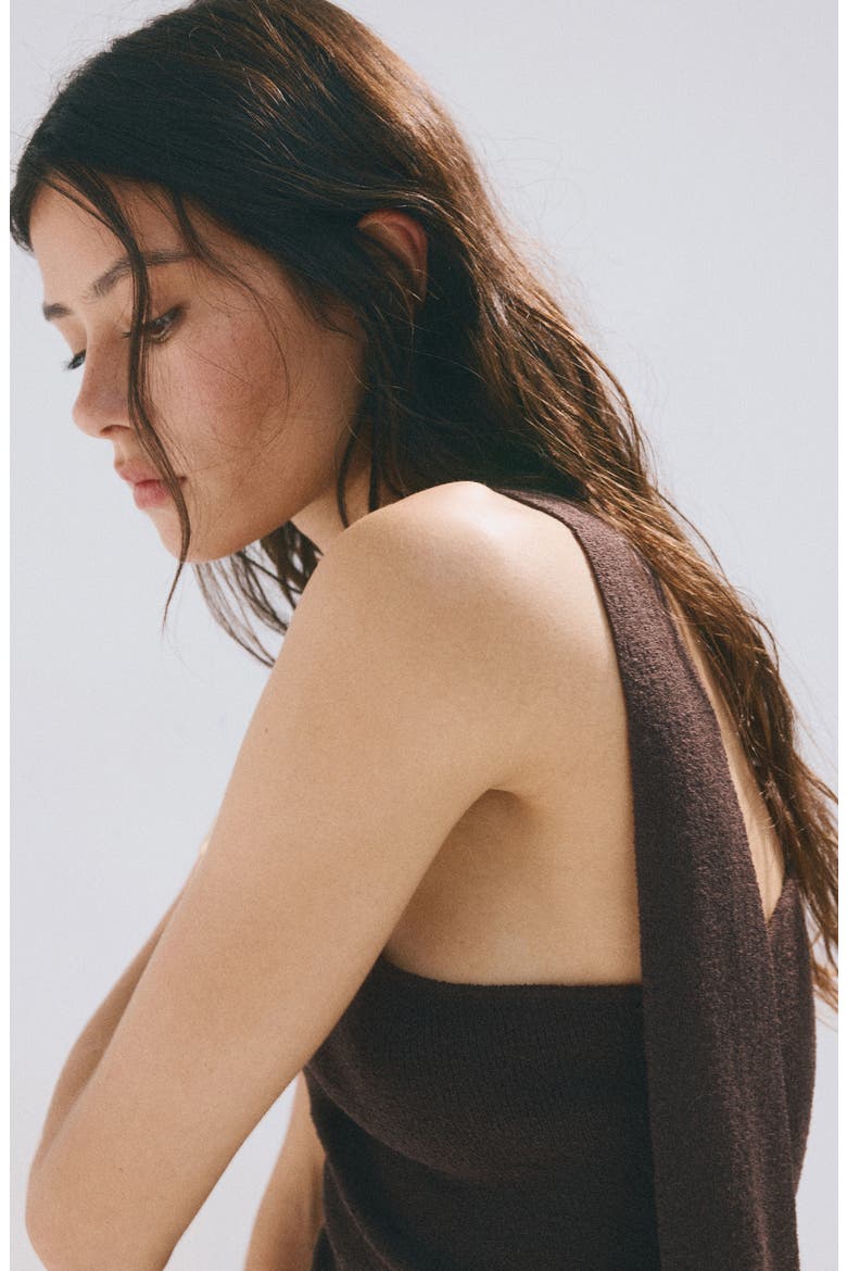 Asymmetrical Knit Dress with Scarf, Alternate, color, CHOCOLATE