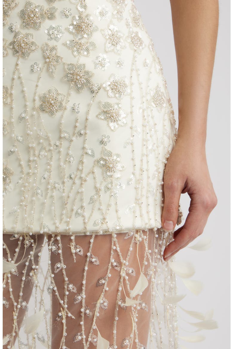 Salma Bead & Feather Strapless Gown, Alternate, color, CREAM
