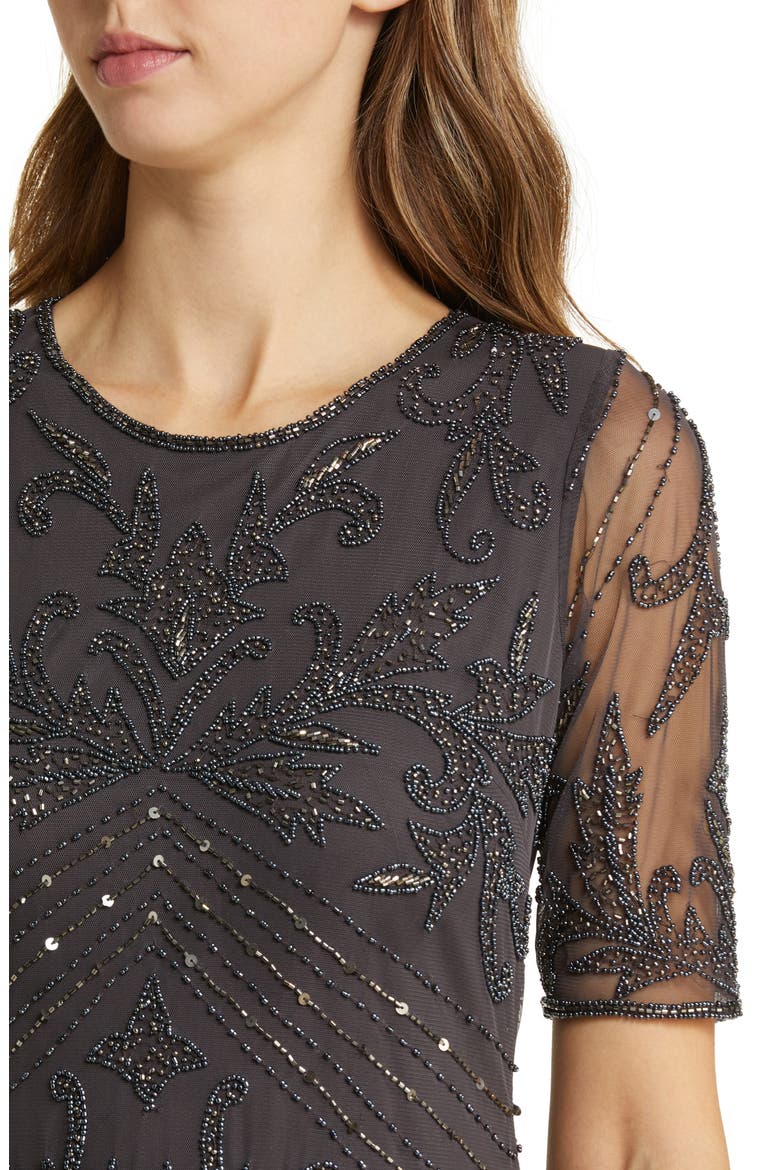 Beaded Tulle Column Gown, Alternate, color, SLATE