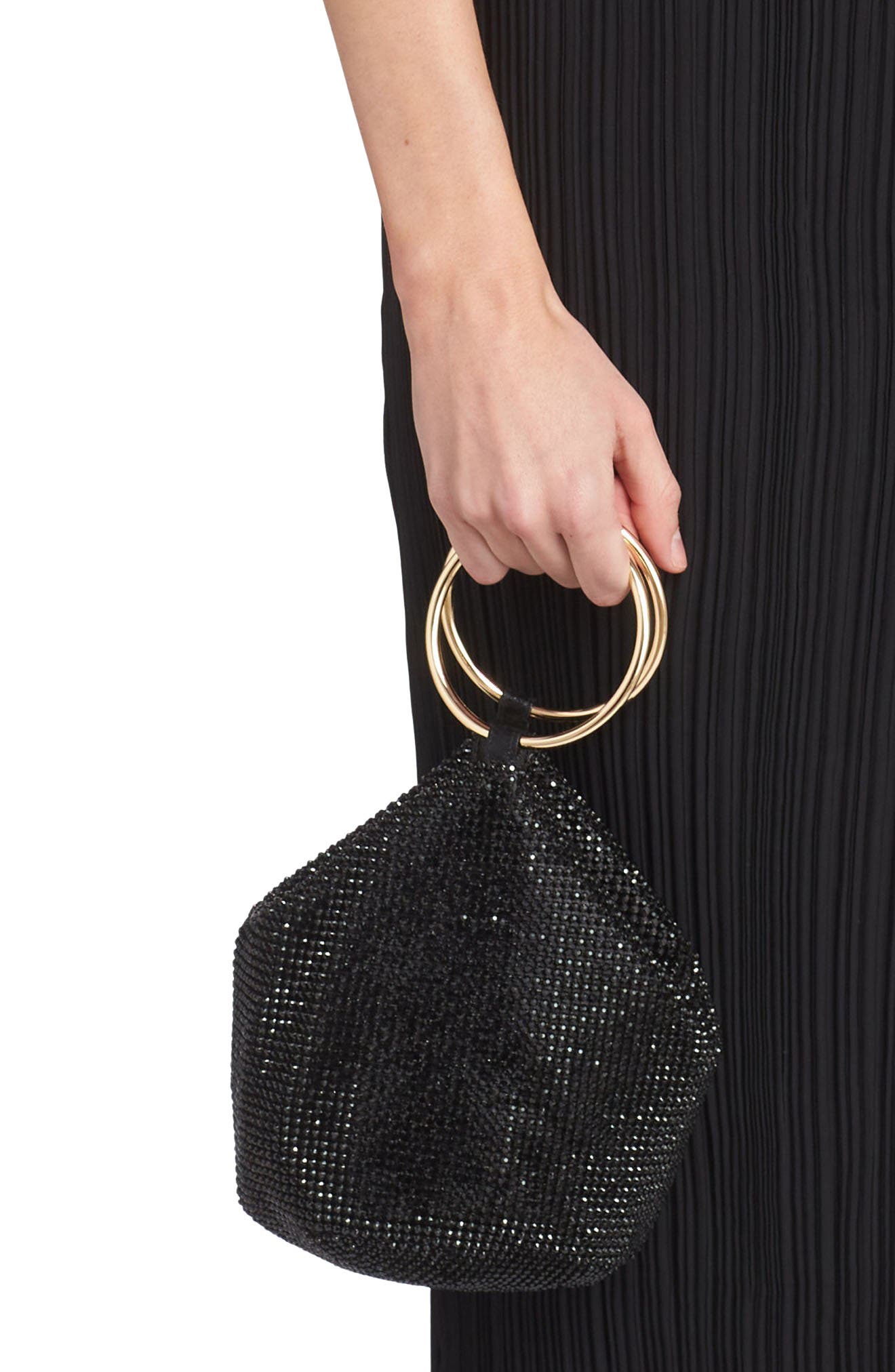 Olga Berg Ellie Crystal Mesh Bag, Alternate, color, Black