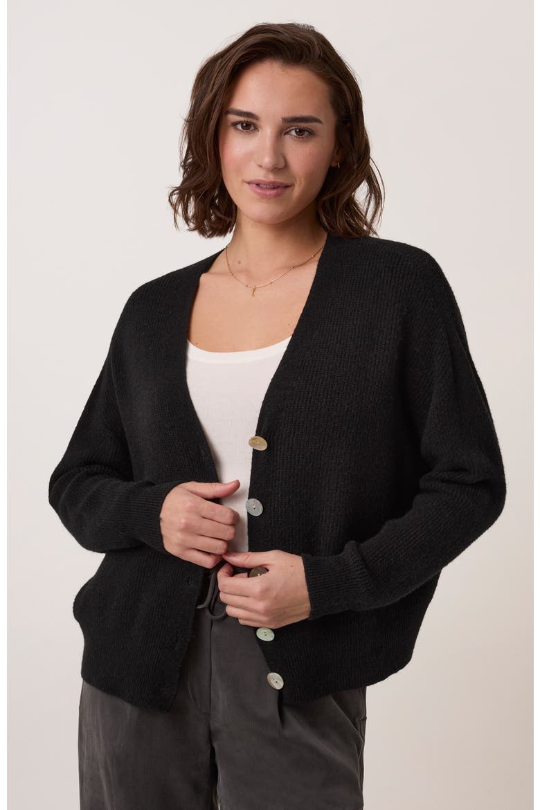 Slouchy Ribbed V-Neck Cardigan, Alternate, color, Black