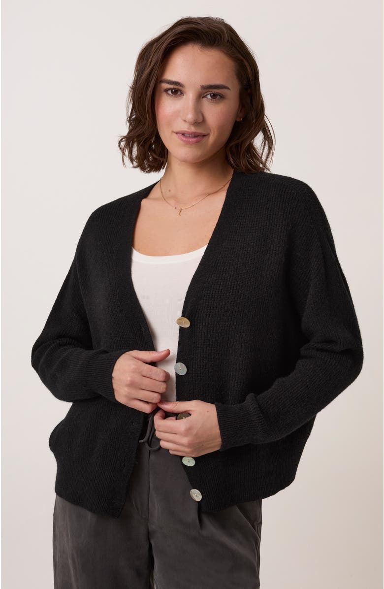 Celtic & Co. Slouchy Ribbed V-Neck Cardigan, Alternate, color, Black