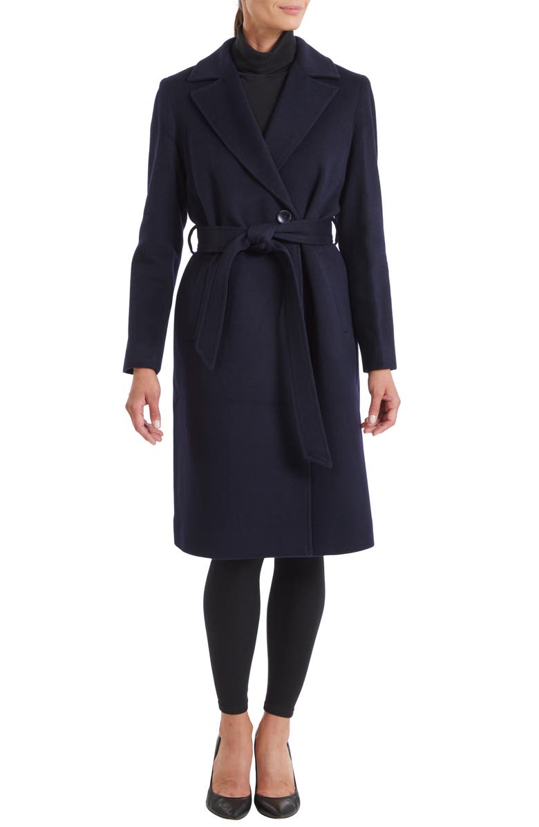 Sofia Cashmere Belted Notch Collar Wool Coat, Main, color, 410Nvy