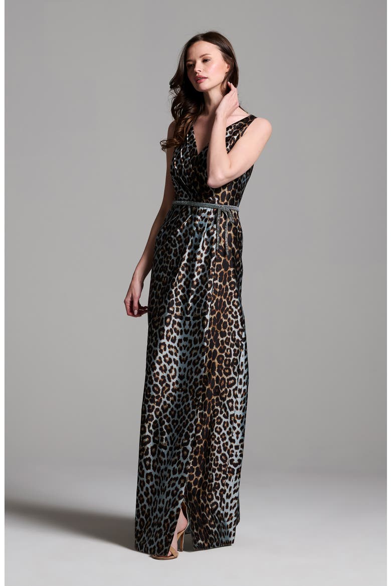 Animal Pleated Taffeta Gown, Alternate, color, BLUE MULTI