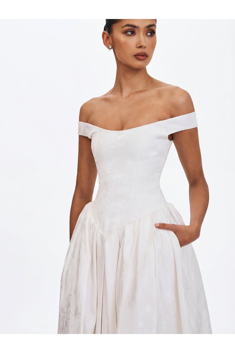 Tinsley Jacquard Bardot Wedding Gown, Alternate, color, White