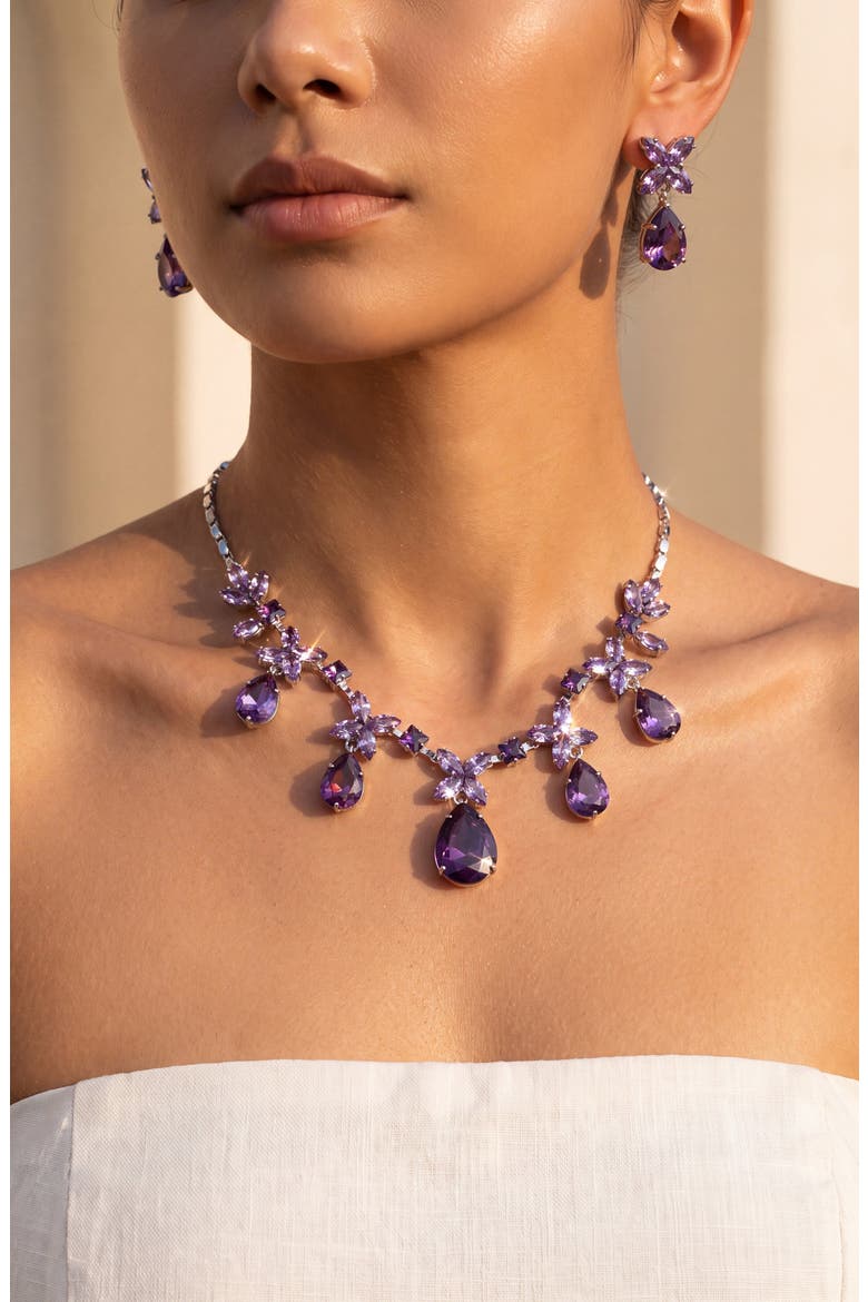 Crystal Necklace and Earrings Set, Alternate, color, Purple