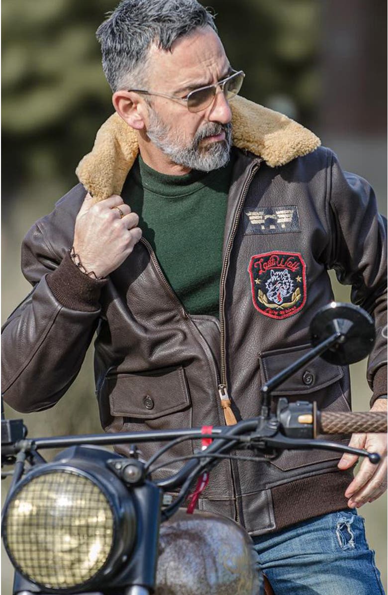 Last Wolf DENALI FLIGHT LEATHER JACKET, Alternate, color, Brown