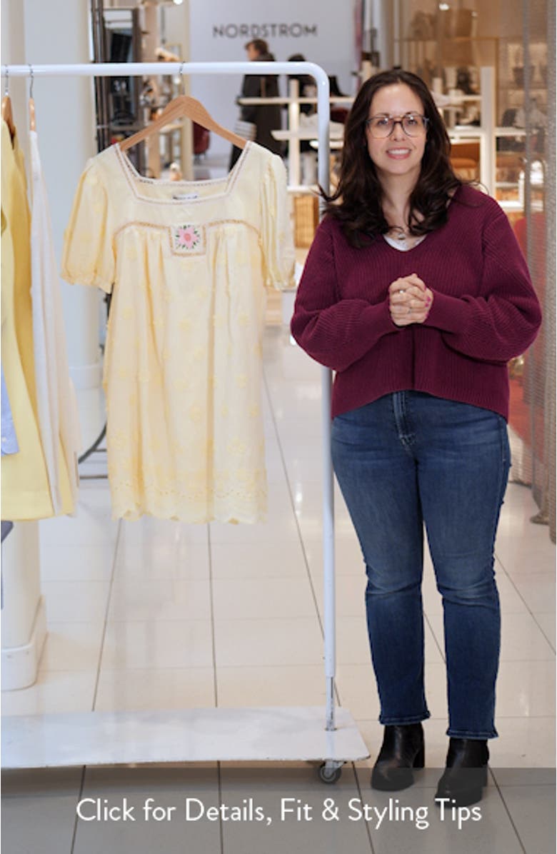 Odette Floral Appliqué Mini Babydoll Dress, sales video thumbnail