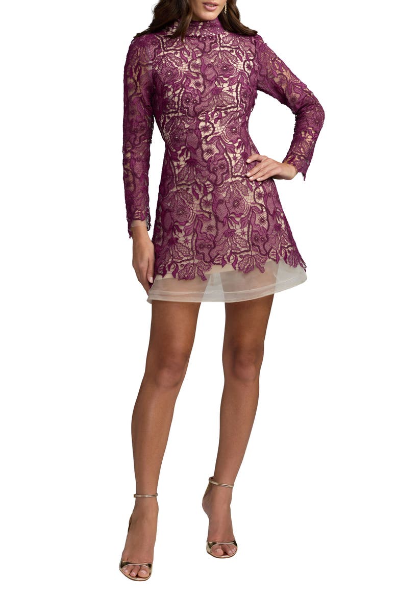 Floral Embroidered Long Sleeve Mini Dress, Main, color, Plum