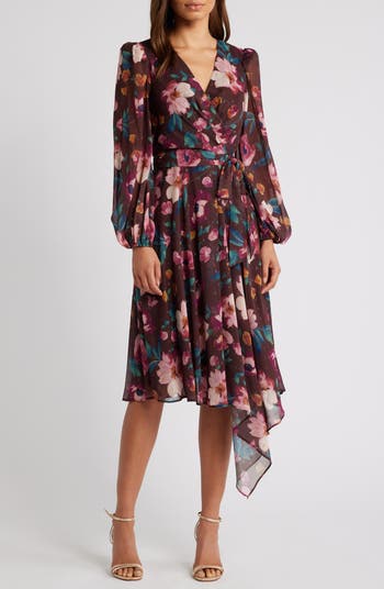 Eliza J Floral Long Sleeve Faux Wrap Dress Nordstrom