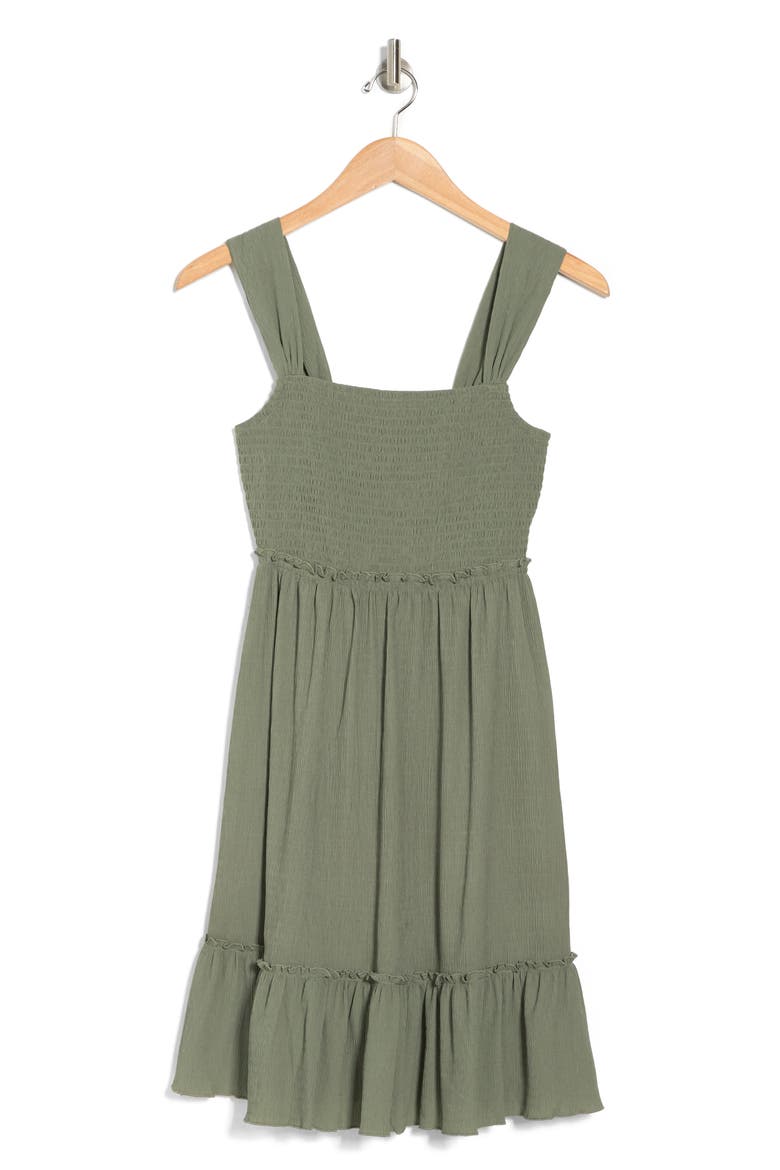 Smocked Minidress, Alternate, color, OLIVE