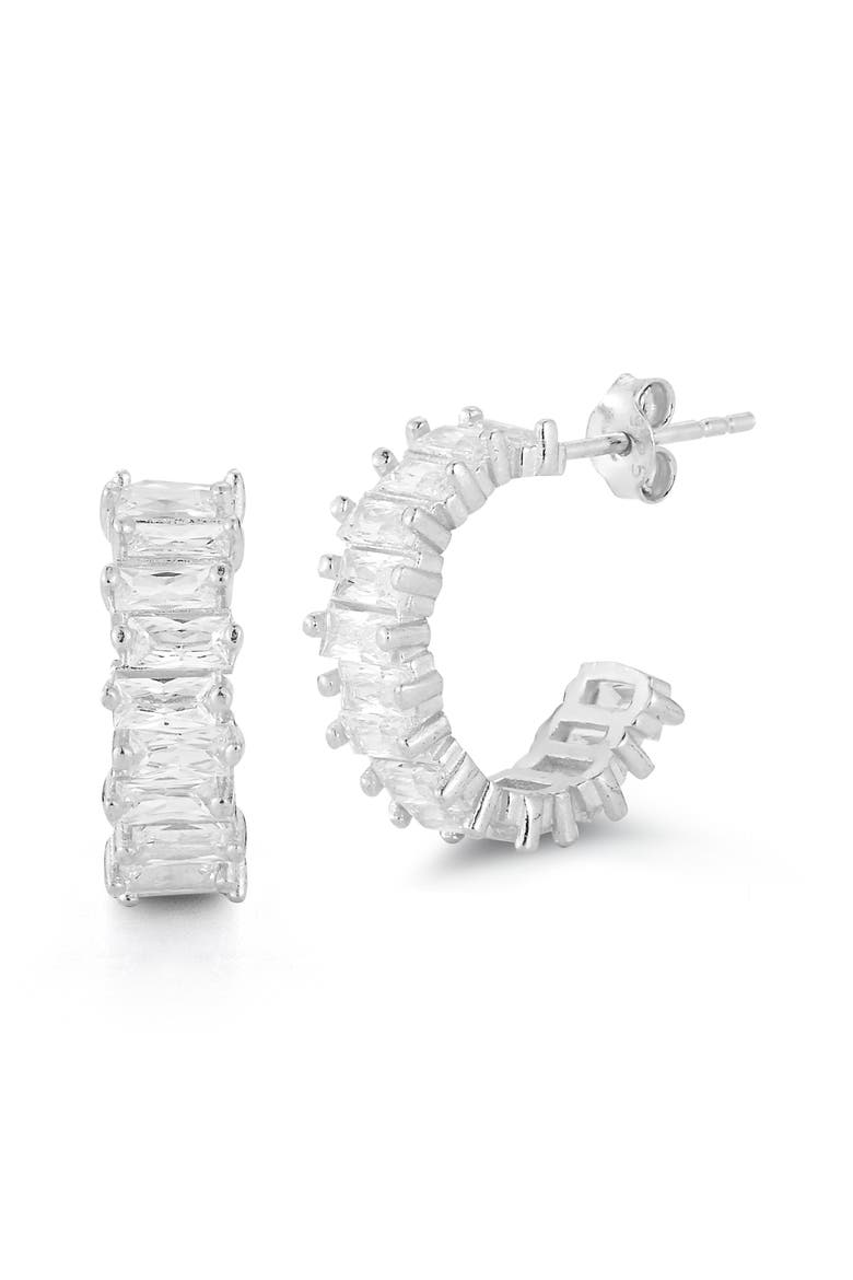 Baguette Cubic Zirconia Hoop Earrings, Main, color, SILVER
