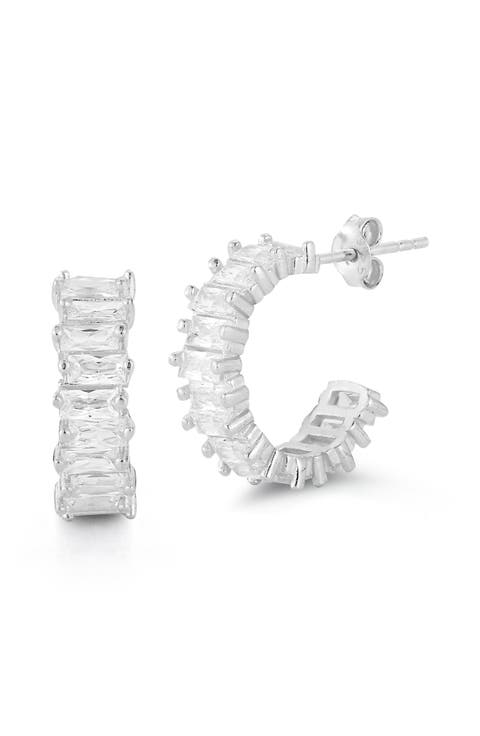 Baguette Cubic Zirconia Hoop Earrings