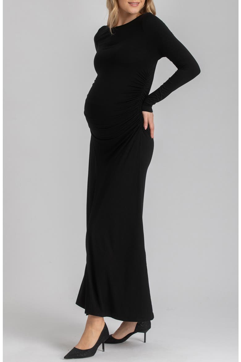 Long Sleeve Jersey Maternity Maxi Dress, Alternate, color, BLACK