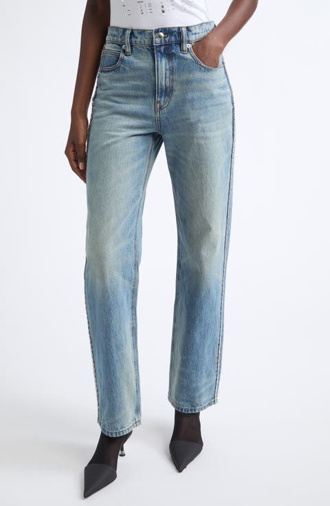 EZ Embellished Chain Straight Leg Jeans