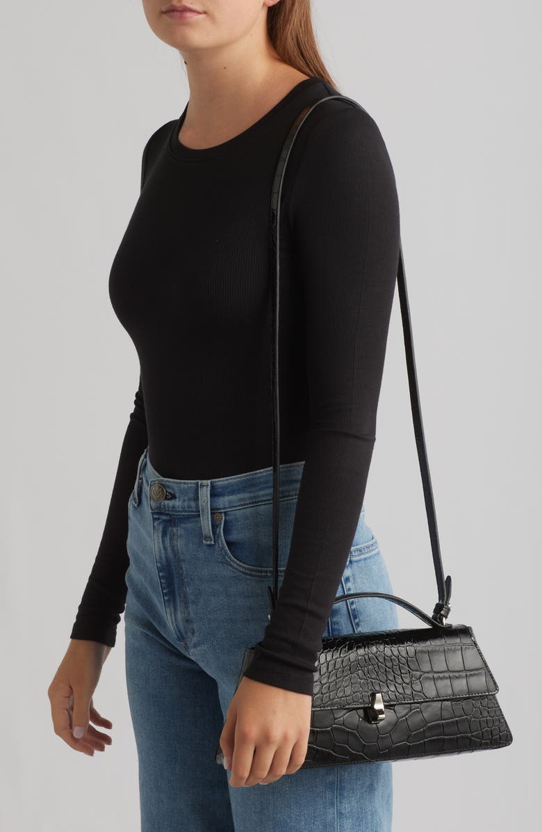 Reformation Gia Croc Embossed Leather Shoulder Bag, Alternate, color,