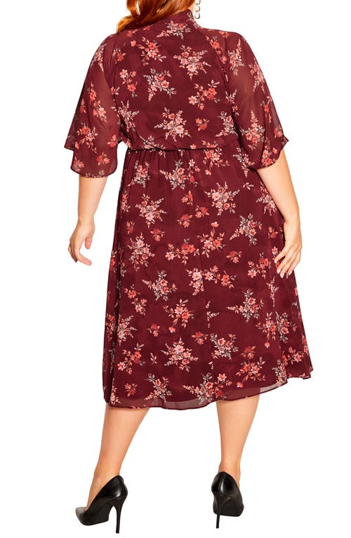 City Chic Kinley Floral Tie Neck Midi Dress In Red