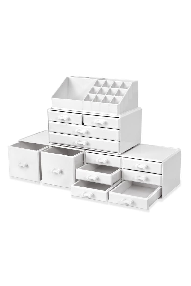 Large 12-Drawer Makeup Organizer Case, Alternate, color, WHITE