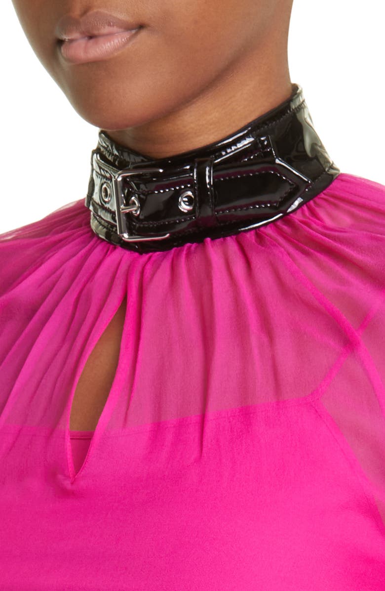 Moschino Semisheer Belted Detail Long Sleeve Silk Chiffon Dress, Alternate, color, 