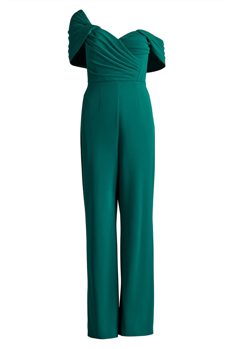 Pleated One-Shoulder Jumpsuit, Alternate, color, EMERALD