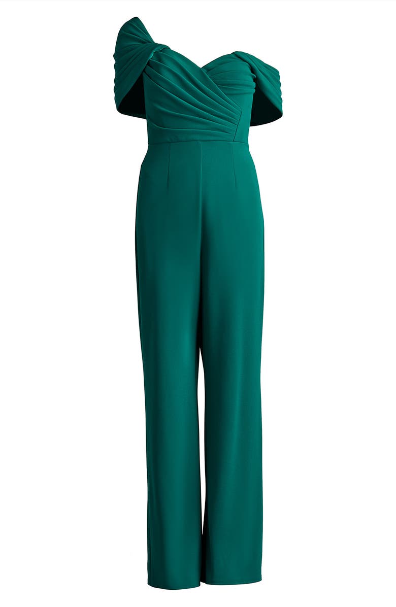 Tadashi Shoji Pleated One-Shoulder Jumpsuit, Alternate, color, Emerald