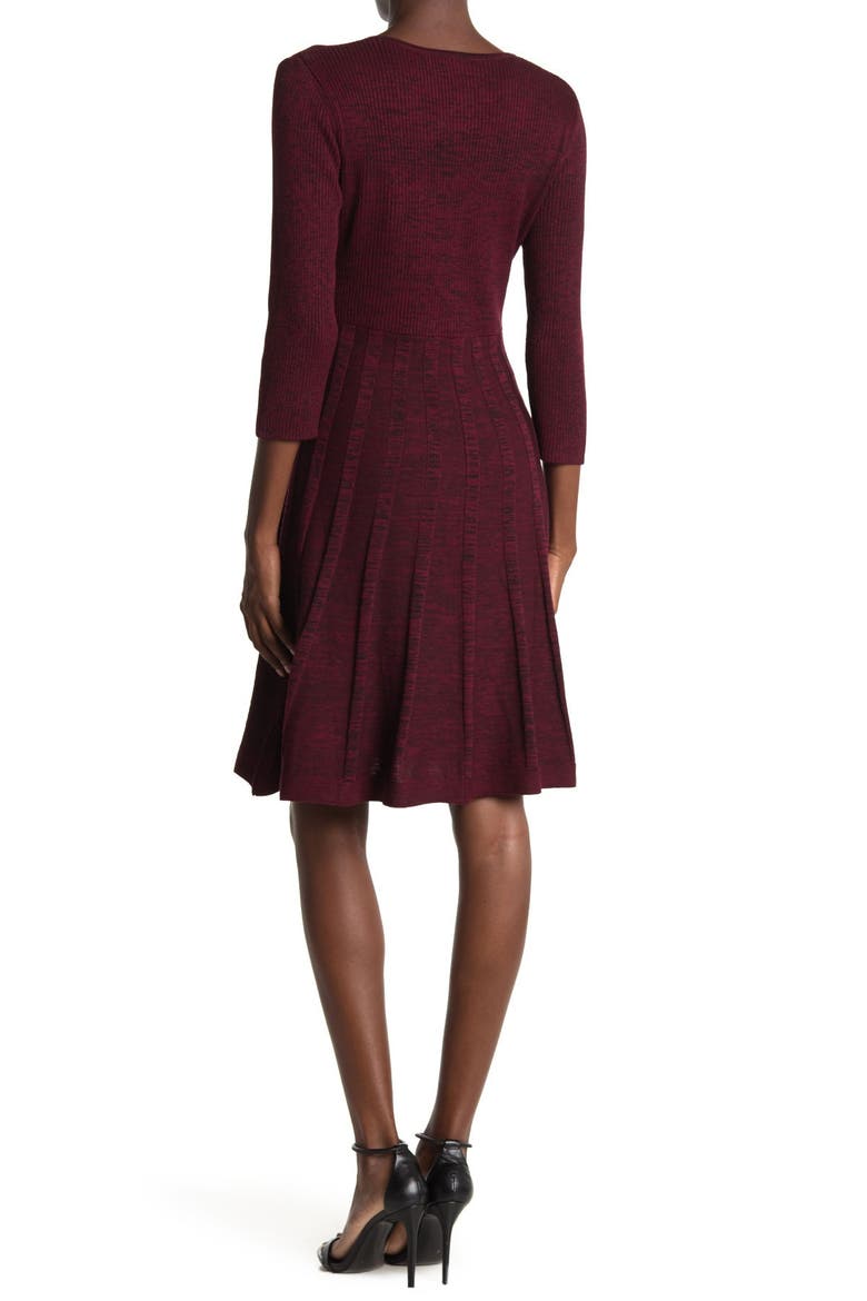 Pleated Scoop Neck Dress, Alternate, color, WINE MULTI