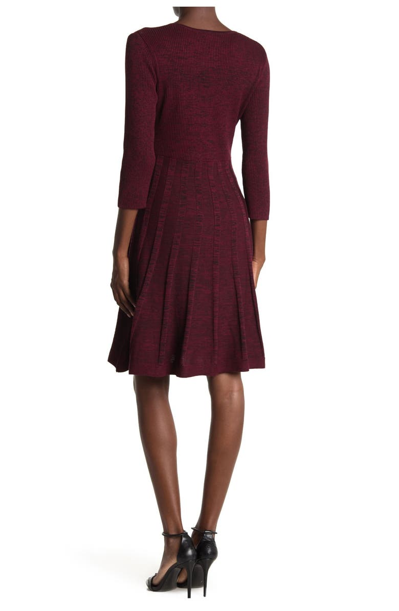Nina Leonard Pleated Scoop Neck Dress, Alternate, color, Wine Multi