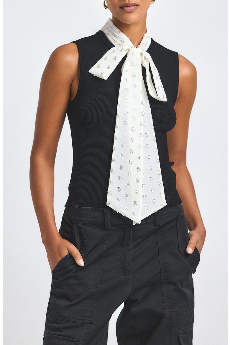 Calista Tie Neck Sleeveless Top, Main, color, BLACK/ CREAM