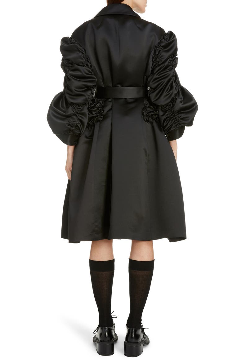 Belted Shirred Satin Coat, Alternate, color, BLACK