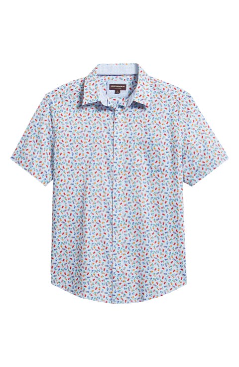 Logan Cocktail Print Short Sleeve Cotton Blend Button-Up Shir
