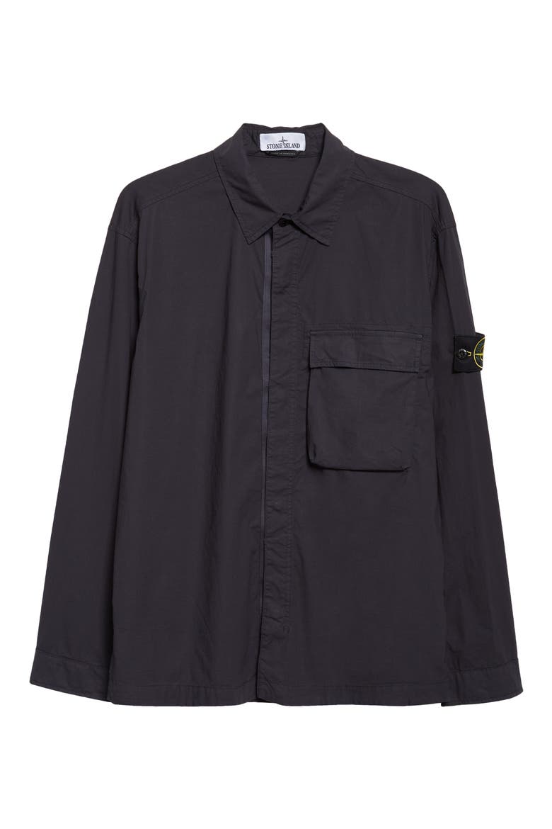 Compass Patch Stretch Cotton Canvas Overshirt, Alternate, color, NAVY BLUE